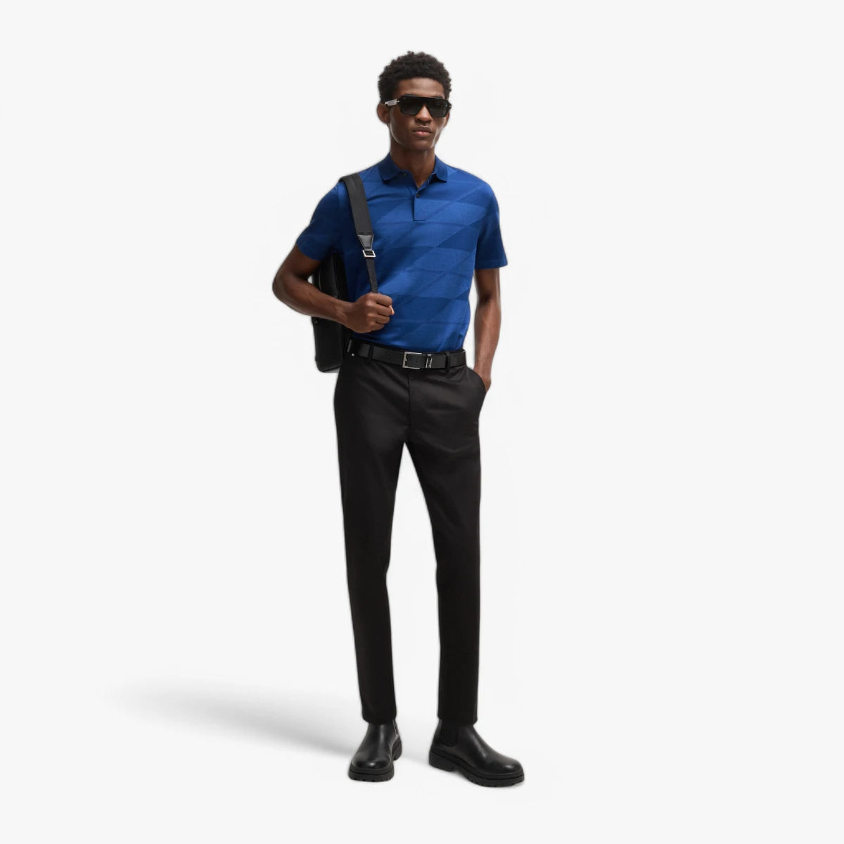 BOSS Black Mercerized-Cotton Polo Shirt With Jacquard Pattern | LEVISONS