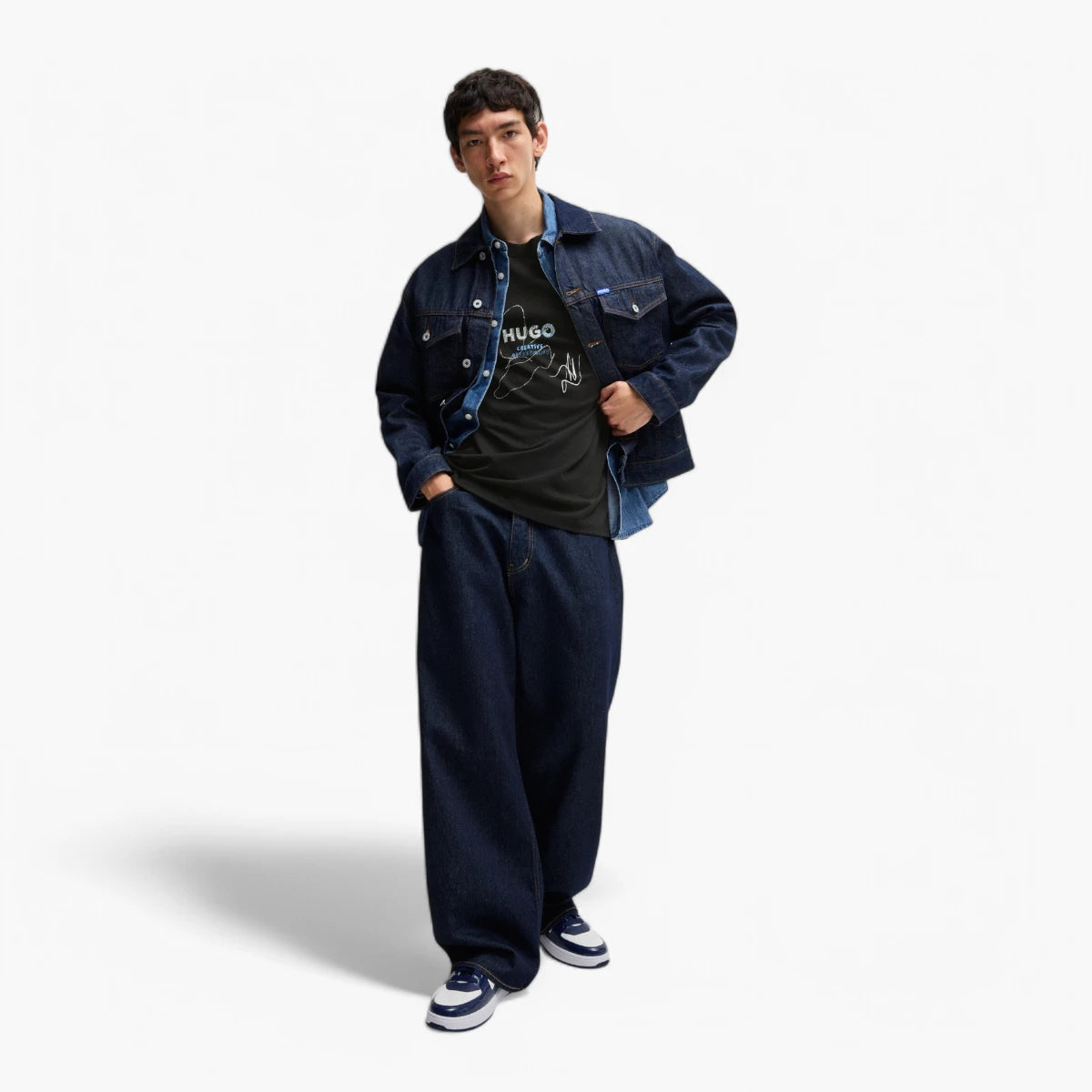 Hugo Blue Cotton-Jersey T-Shirt With Seasonal Artwork | LEVISONS