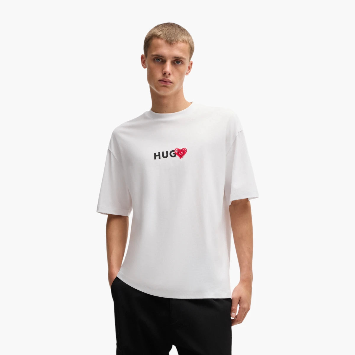 Hugo Red Cotton-Jersey T-Shirt With Heart Artwork | LEVISONS