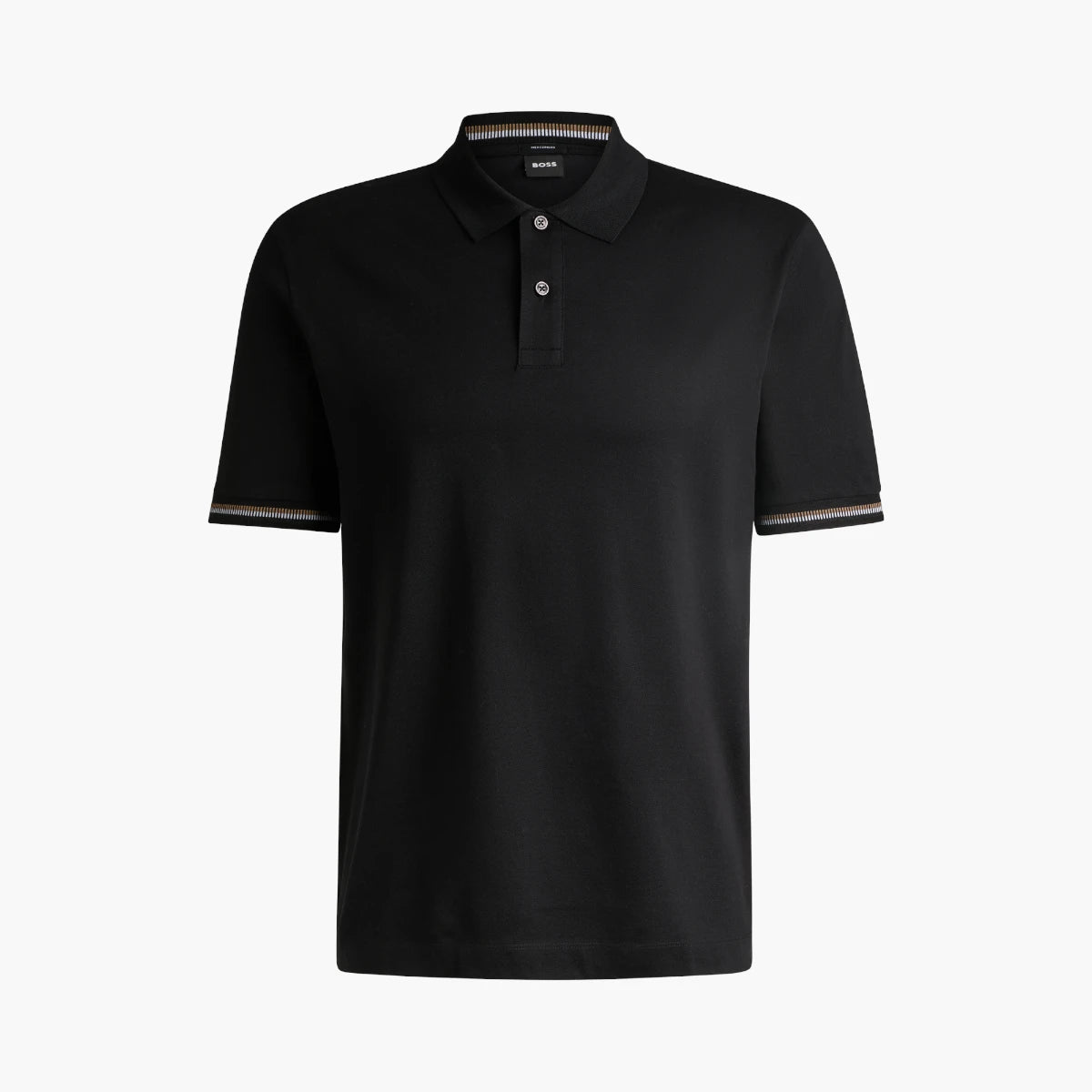 BOSS Black Mercerized-Cotton Regular-Fit Polo Shirt With Stripe Trims | LEVISONS