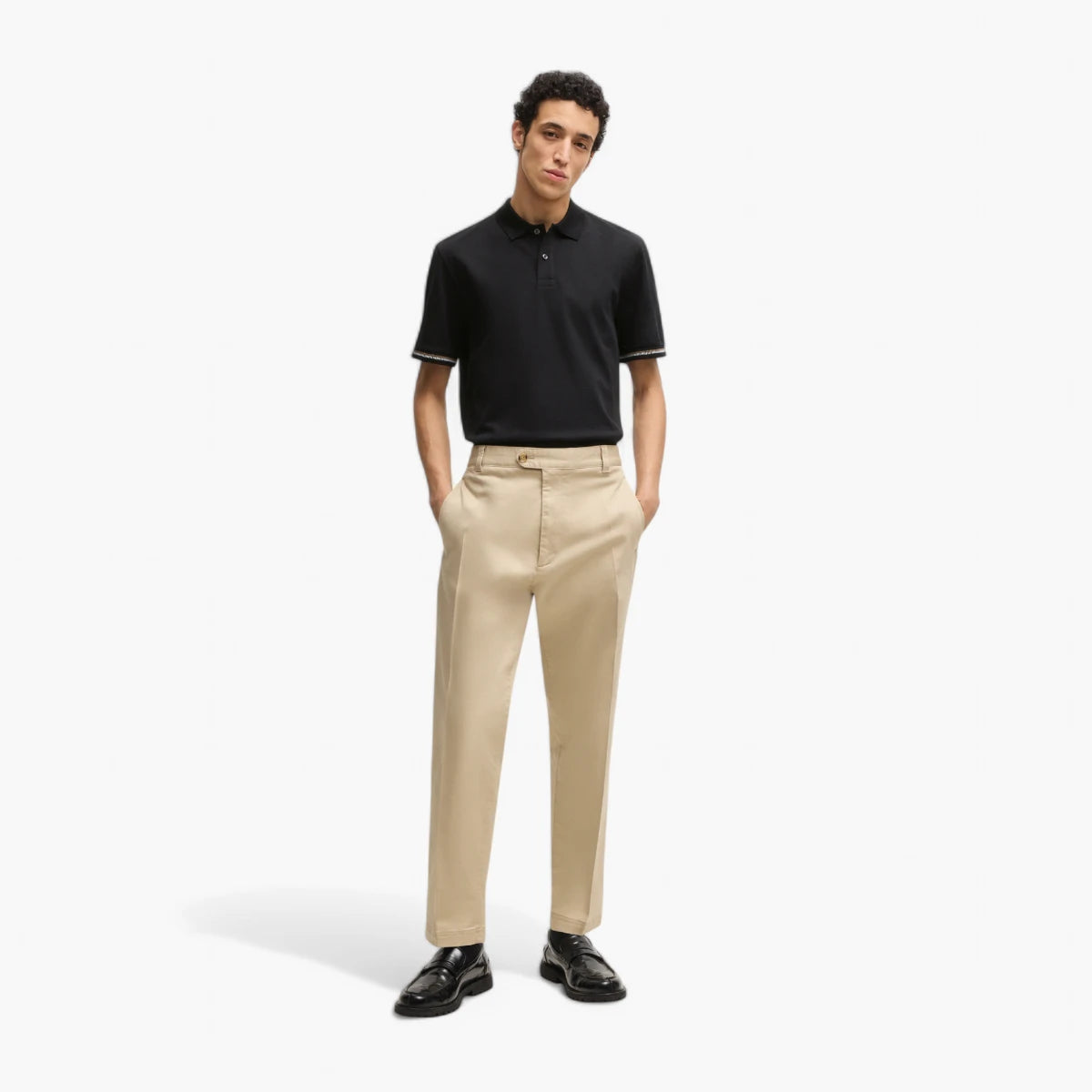 BOSS Black Mercerized-Cotton Regular-Fit Polo Shirt With Stripe Trims | LEVISONS
