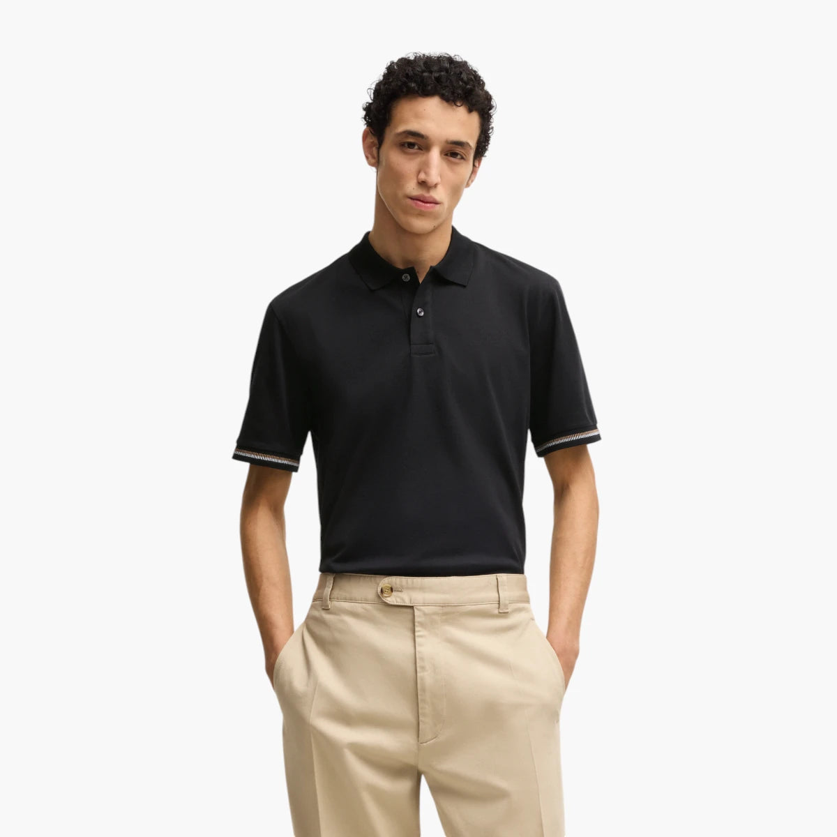 BOSS Black Mercerized-Cotton Regular-Fit Polo Shirt With Stripe Trims | LEVISONS