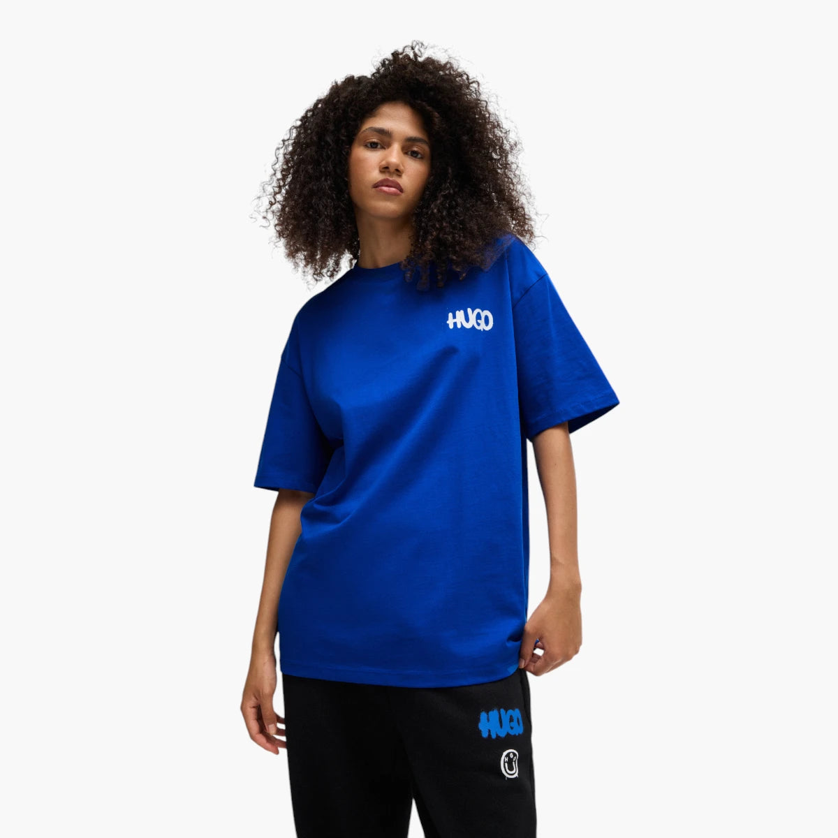 Hugo Blue Cotton-Jersey T-Shirt With Happy Hugo Logo | LEVISONS