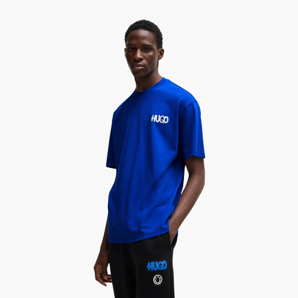 Hugo Blue Cotton-Jersey T-Shirt With Happy Hugo Logo | LEVISONS