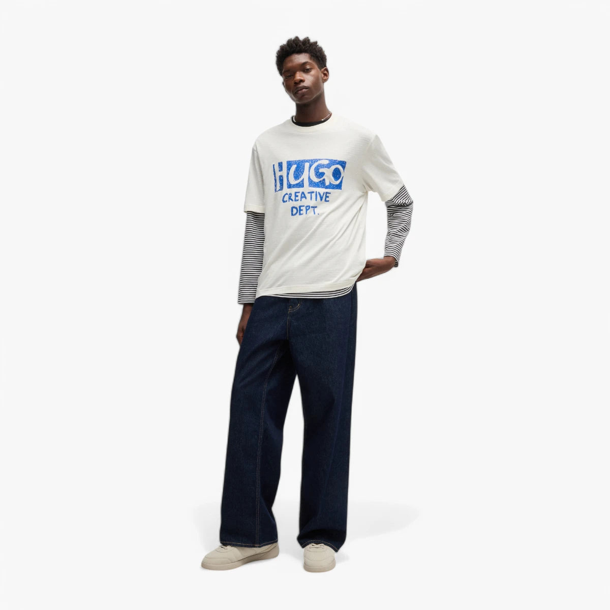 Hugo Blue Cotton-Jersey T-Shirt With Logo Artwork | LEVISONS
