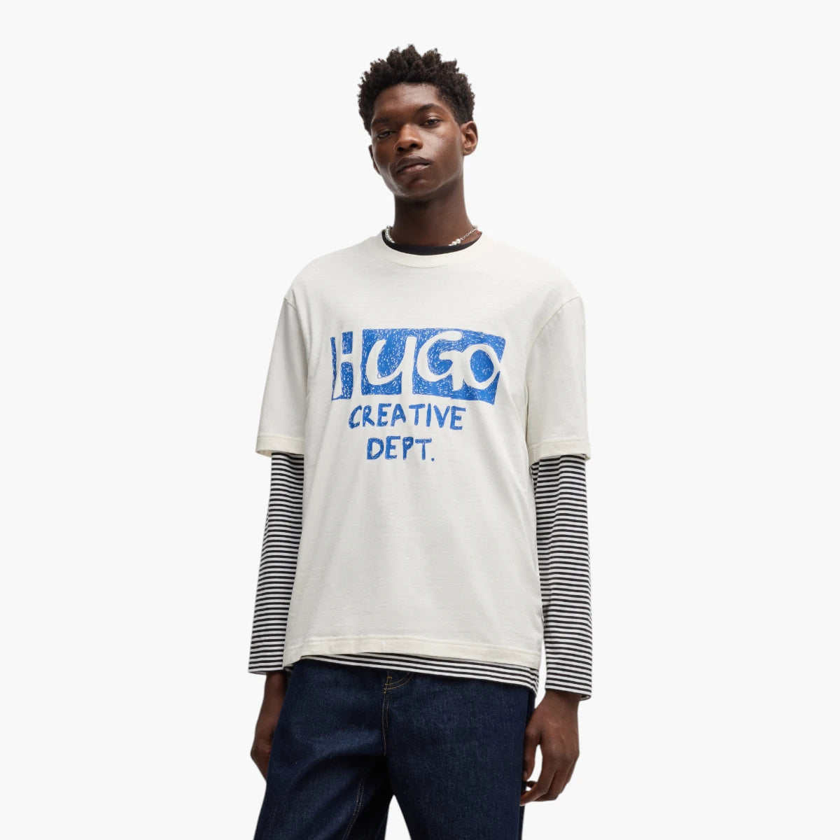 Hugo Blue Cotton-Jersey T-Shirt With Logo Artwork | LEVISONS