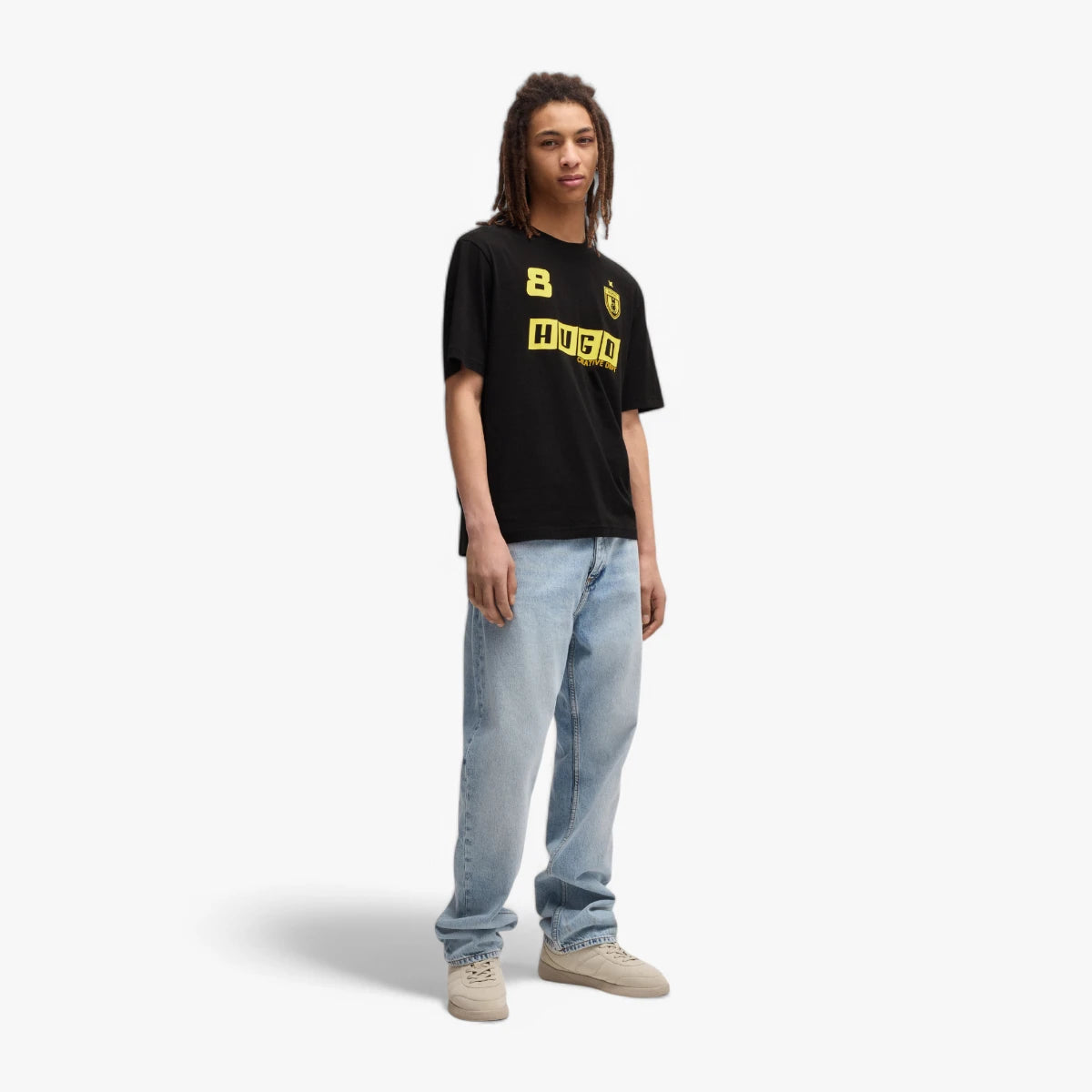 Hugo Blue Cotton-Jersey T-Shirt With Football-Inspired Prints | LEVISONS