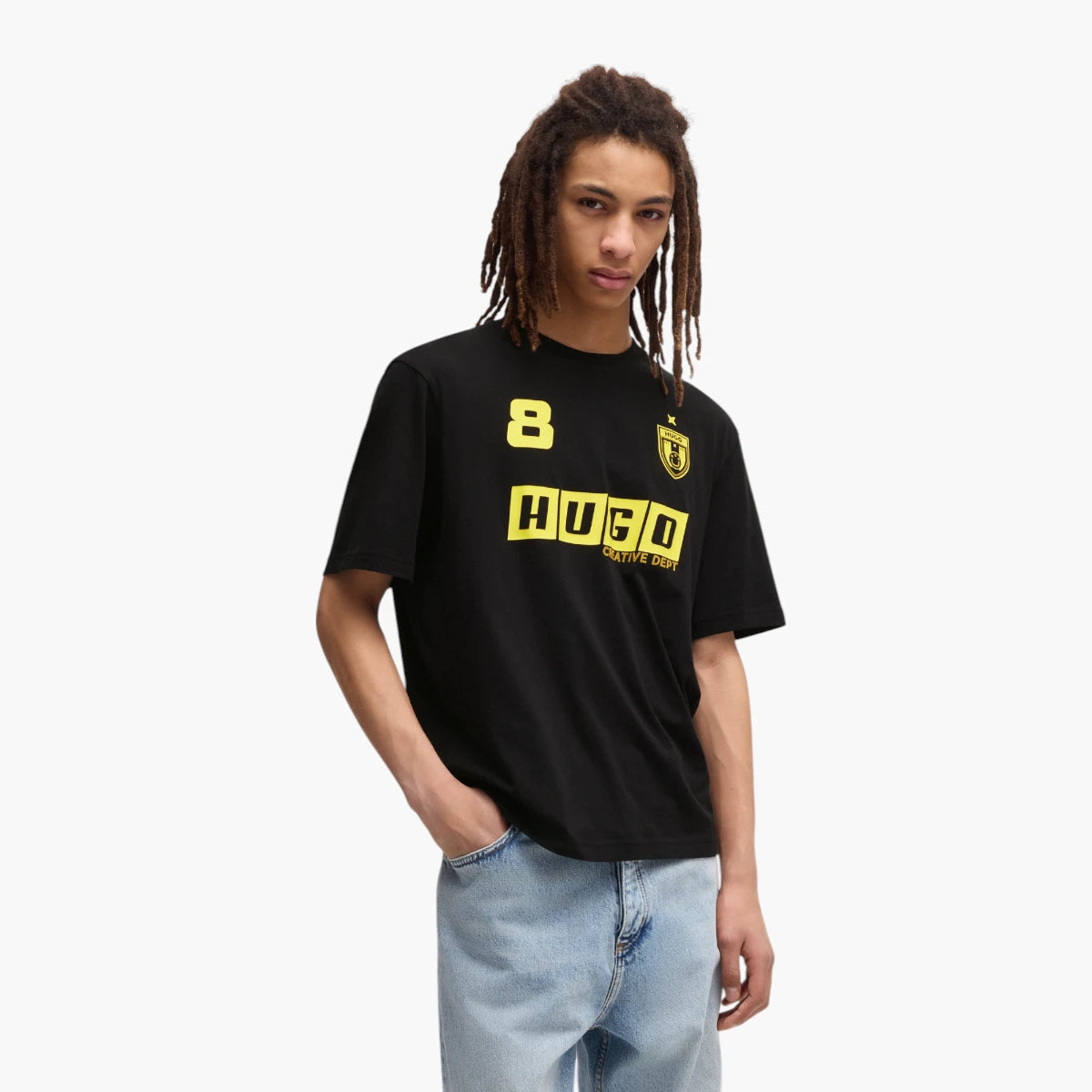 Hugo Blue Cotton-Jersey T-Shirt With Football-Inspired Prints | LEVISONS