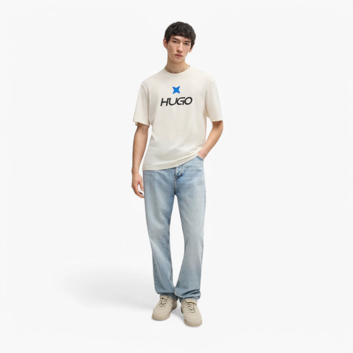 Hugo Blue Cotton-Jersey T-Shirt With Logo | LEVISONS