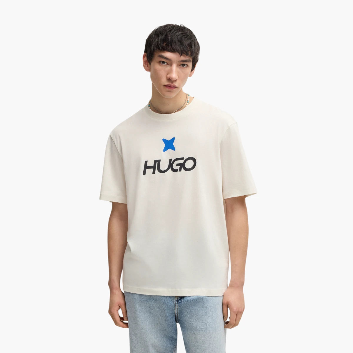 Hugo Blue Cotton-Jersey T-Shirt With Logo | LEVISONS