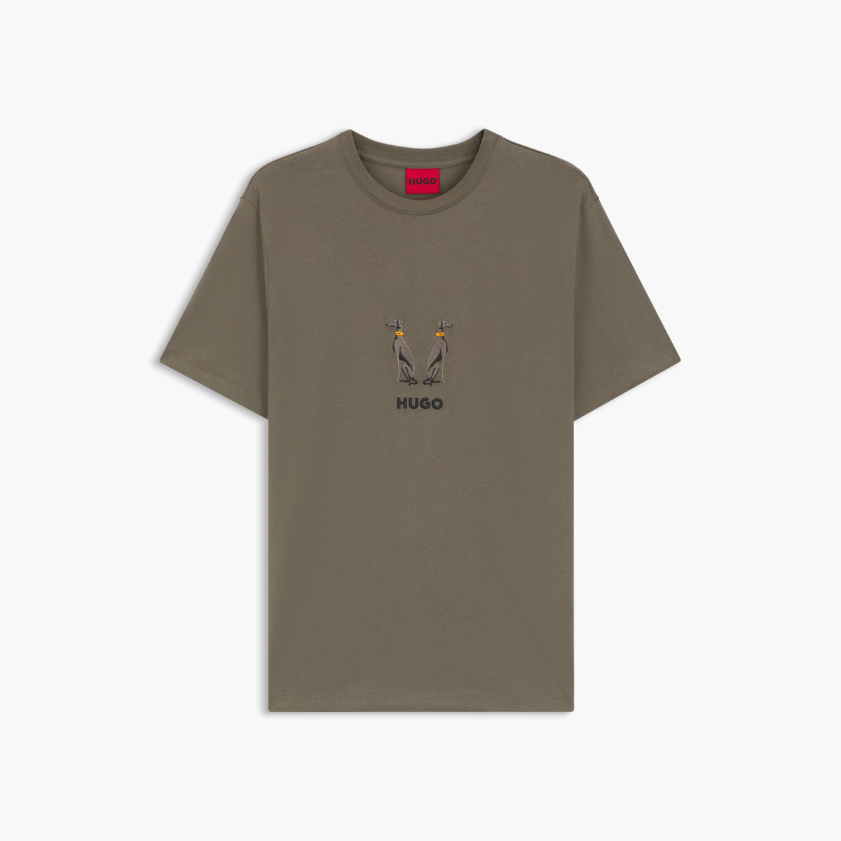 Hugo Red Cotton-Jersey T-Shirt With Embroidered Logo Artwork | LEVISONS