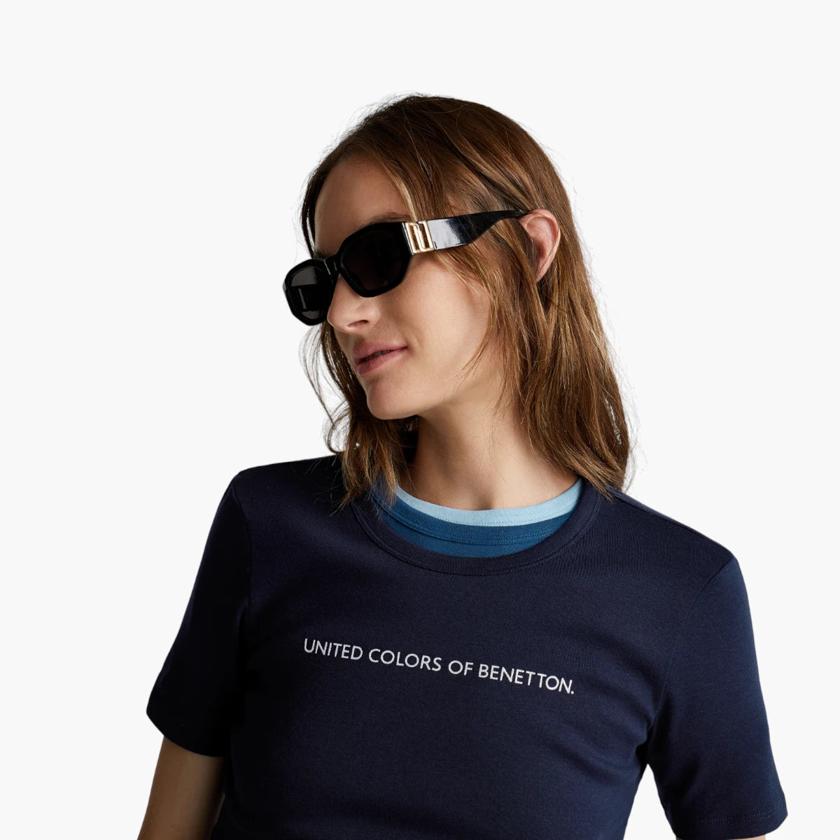 United Colors Of Benetton Woman T-Shirt In 100% Cotton With Glitter Print Logo | LEVISONS