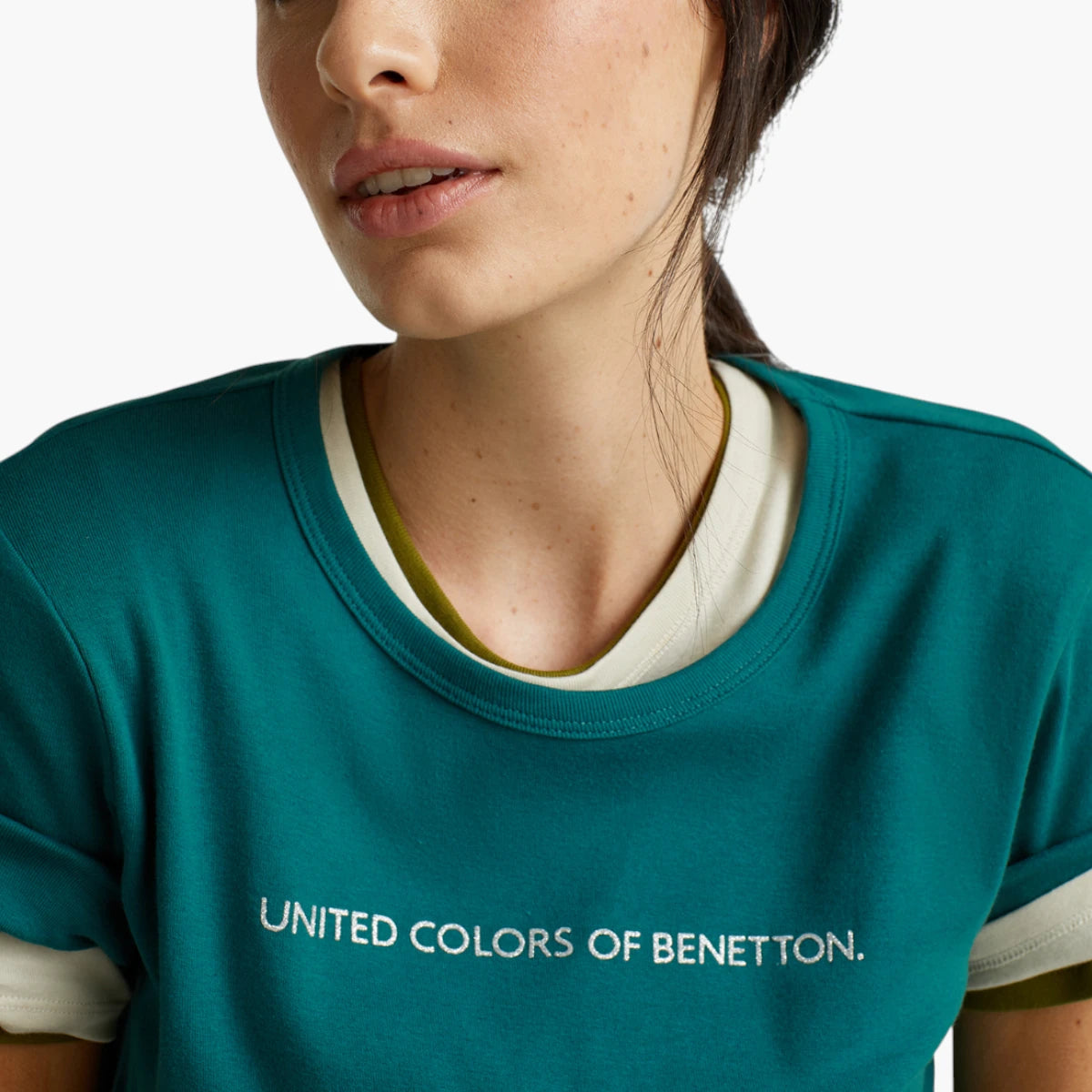 United Colors Of Benetton Woman T-Shirt In 100% Cotton With Glitter Print Logo | LEVISONS