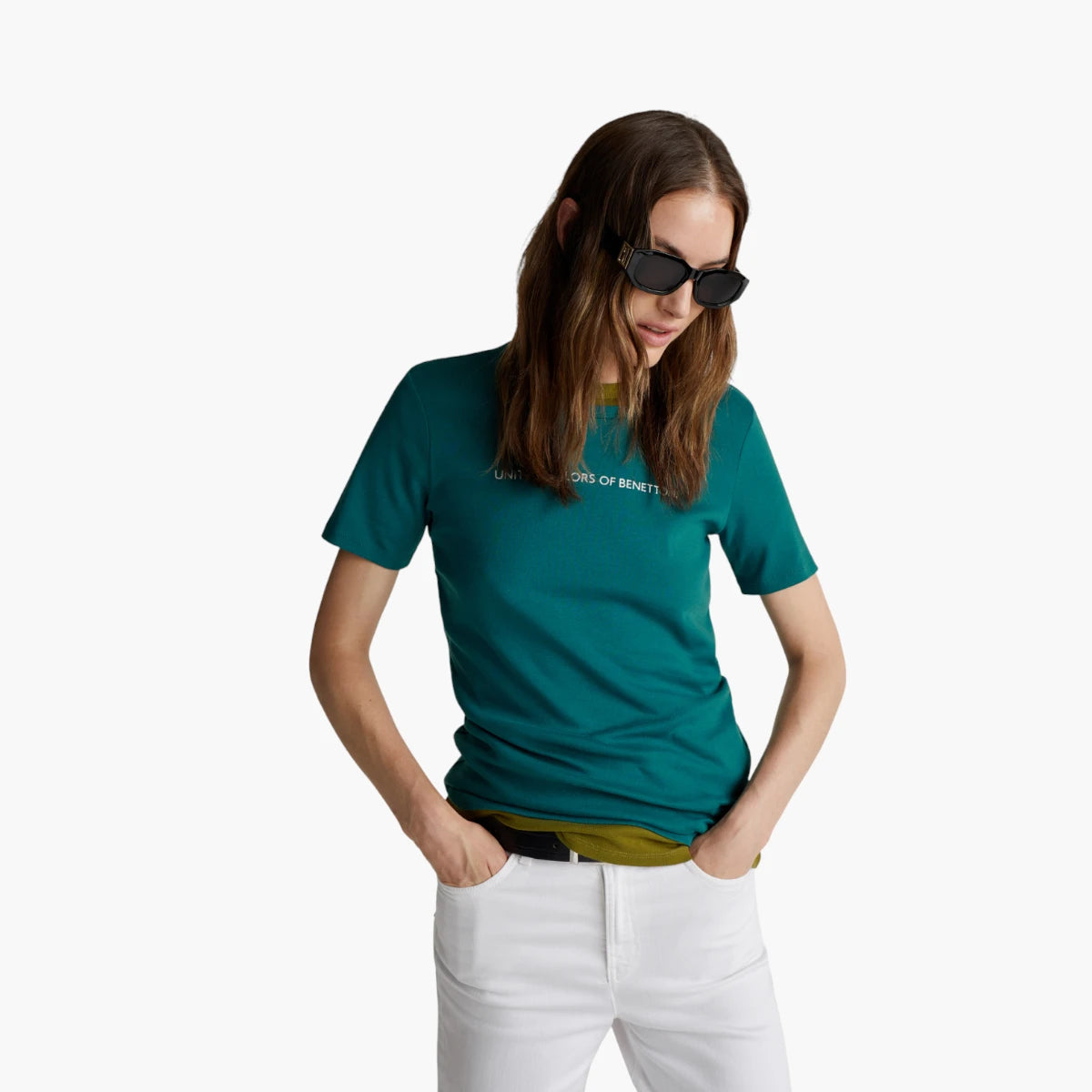 United Colors Of Benetton Woman T-Shirt In 100% Cotton With Glitter Print Logo | LEVISONS