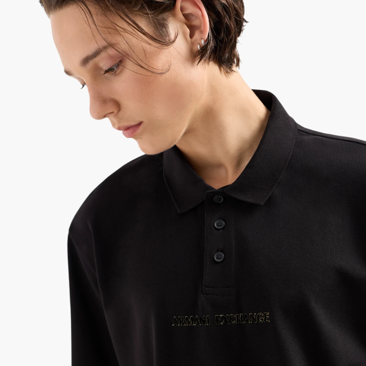 Armani Exchange Regular Fit Cotton Polo Shirt With Metallic Enhanced Branding | LEVISONS