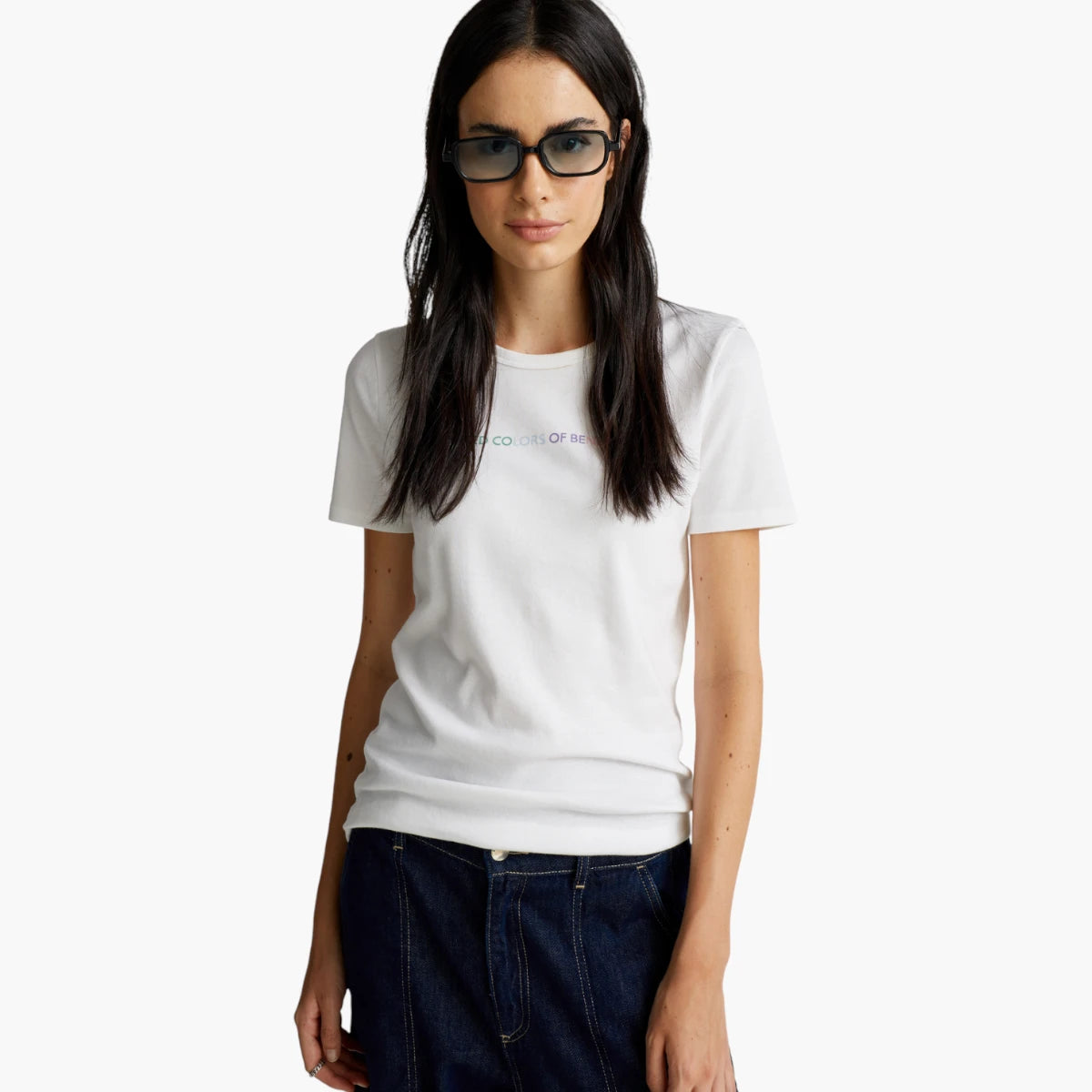 United Colors Of Benetton Woman T-Shirt In 100% Cotton With Glitter Print Logo | LEVISONS