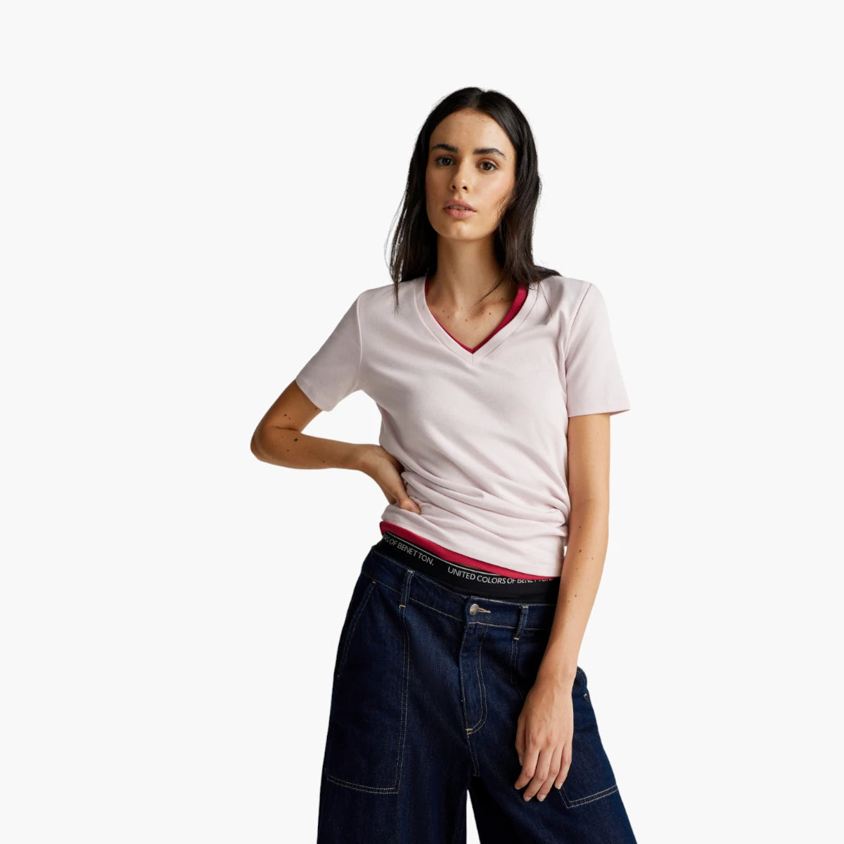 United Colors Of Benetton Woman Pure Cotton T-Shirt With V-Neck | LEVISONS