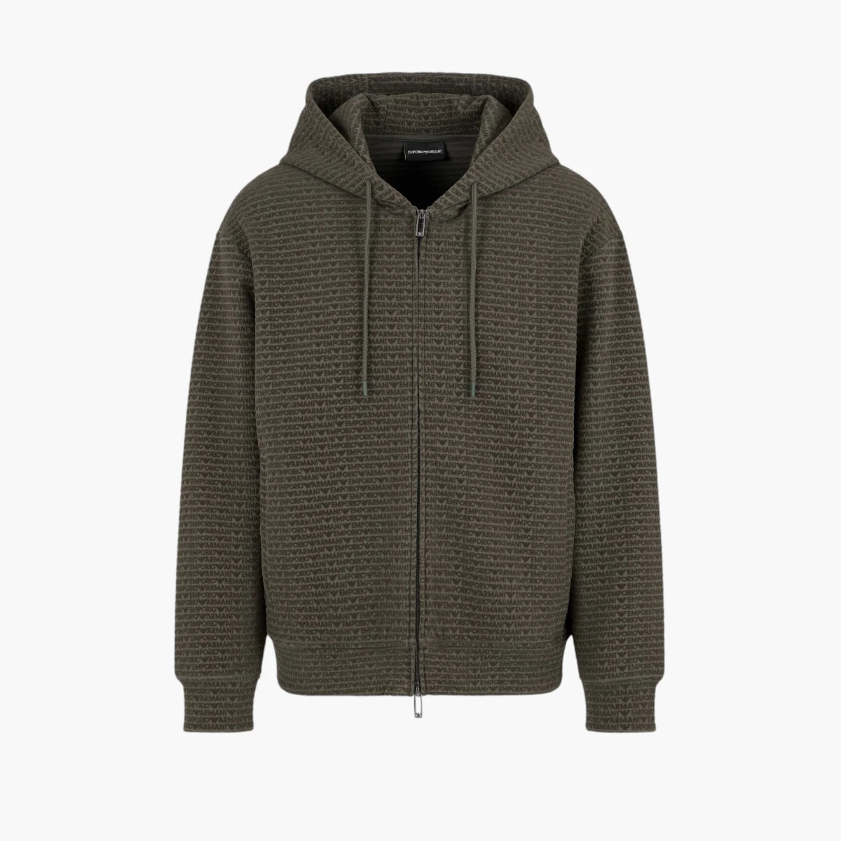 Emporio Armani All Over Logo Regular Fit Cotton Hooded Zip Up Sweatshirt | LEVISONS