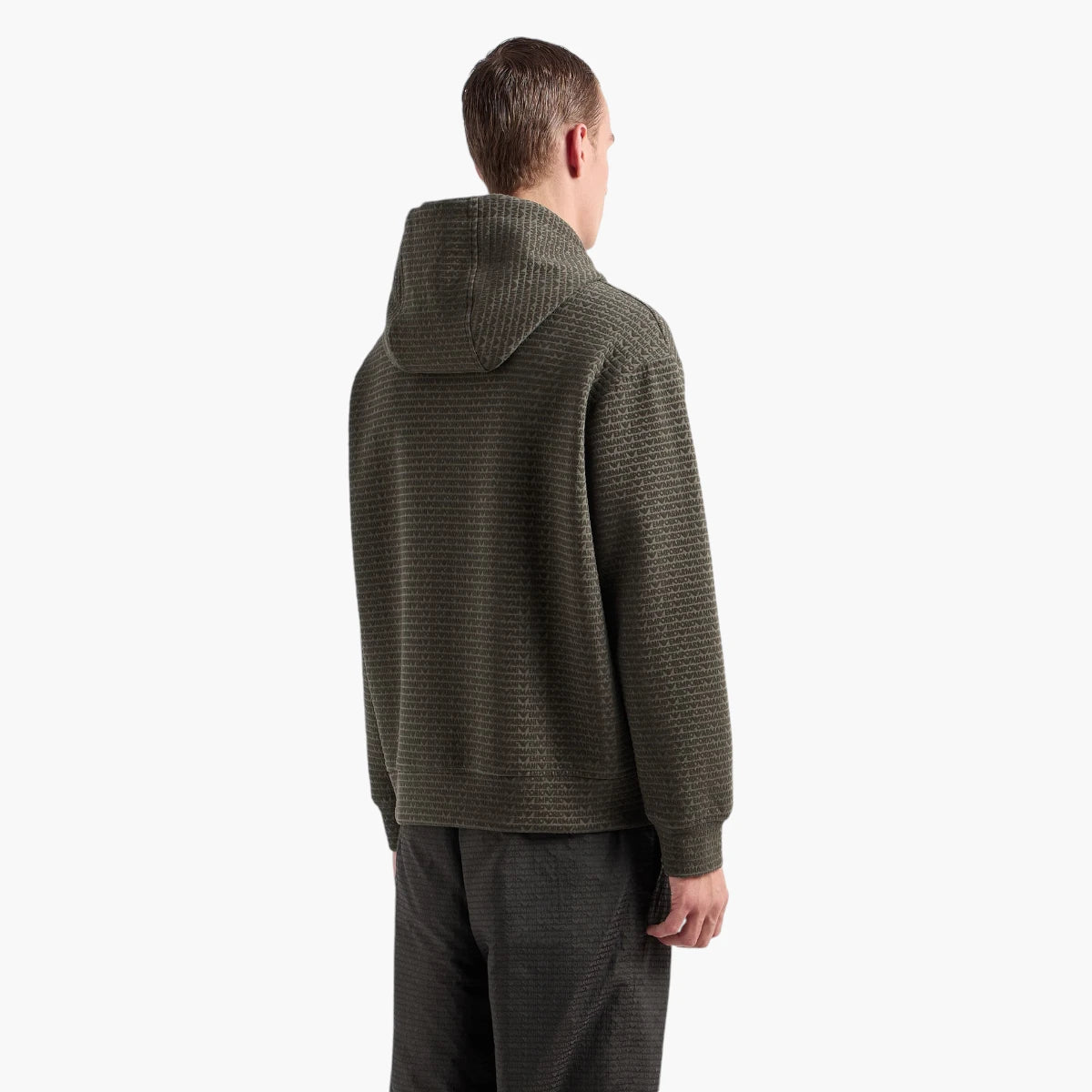 Emporio Armani All Over Logo Regular Fit Cotton Hooded Zip Up Sweatshirt | LEVISONS