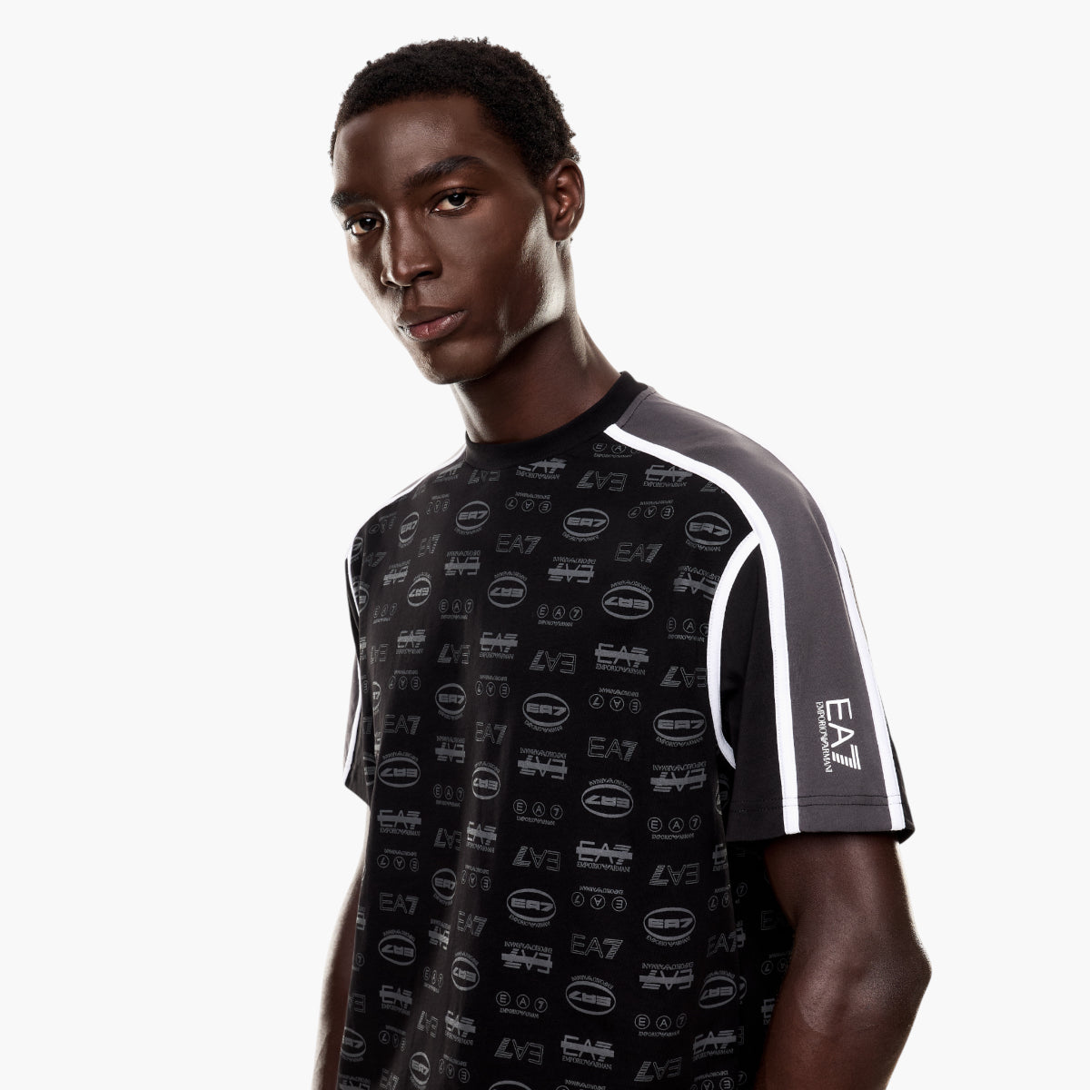 EA7 Logo Series Cotton T-Shirt With All-Over Logo Motif | LEVISONS