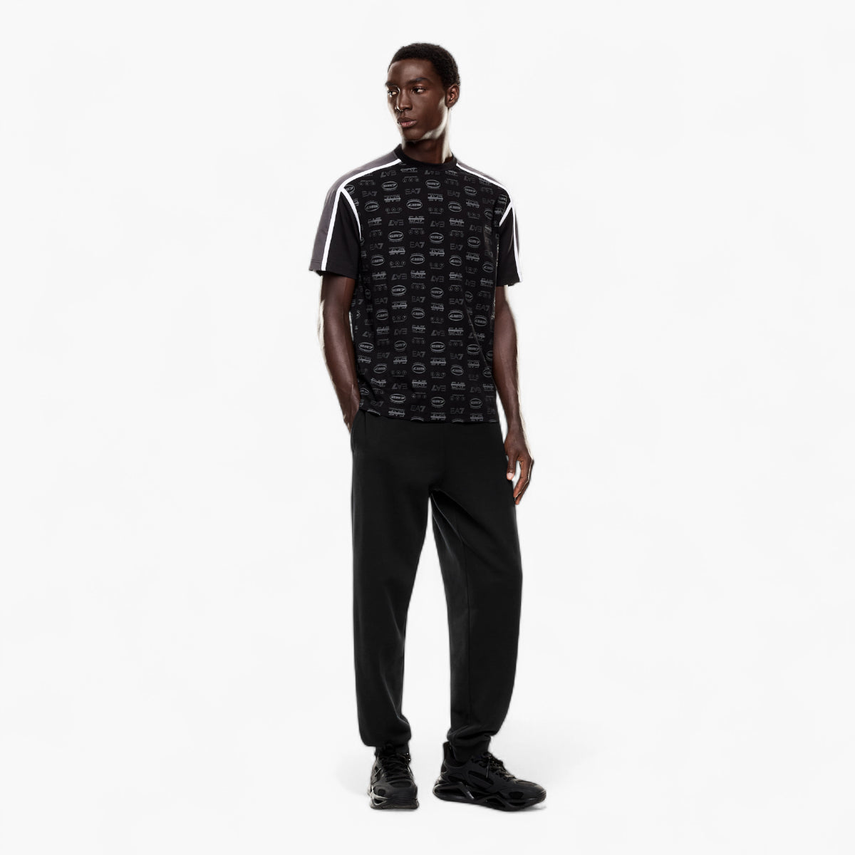 EA7 Logo Series Cotton T-Shirt With All-Over Logo Motif | LEVISONS