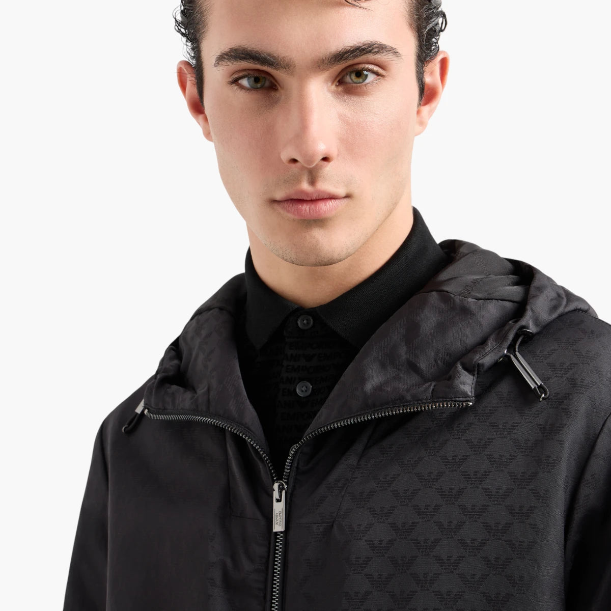 Emporio Armani All-Over Jacquard Logo Hooded Jacket | LEVISONS