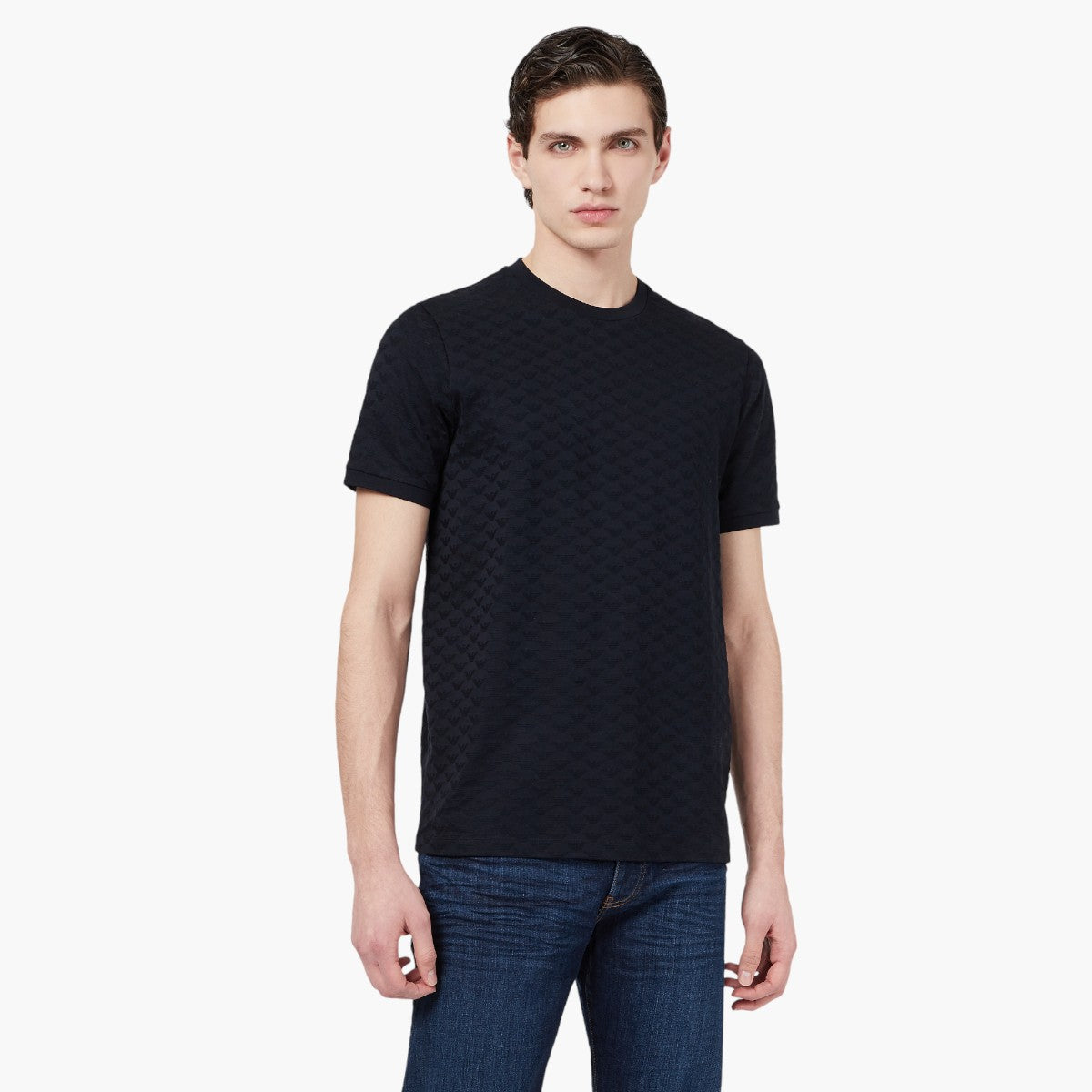 Emporio Armani Mercerised Jersey T-Shirt With All Over Jacquard Logo | LEVISONS