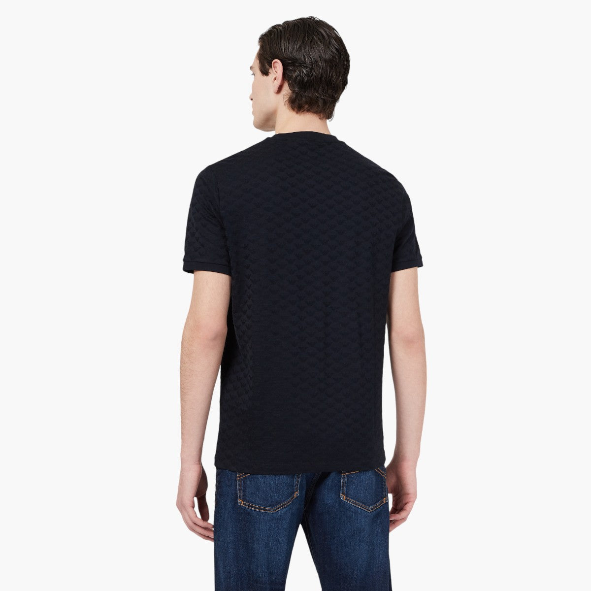 Emporio Armani Mercerised Jersey T-Shirt With All Over Jacquard Logo | LEVISONS