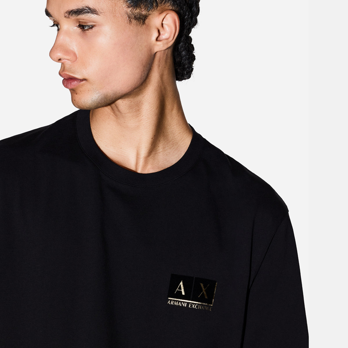 Armani Exchange Regular Fit Cotton Crewneck T-Shirt With Flocking Logo Patch | LEVISONS