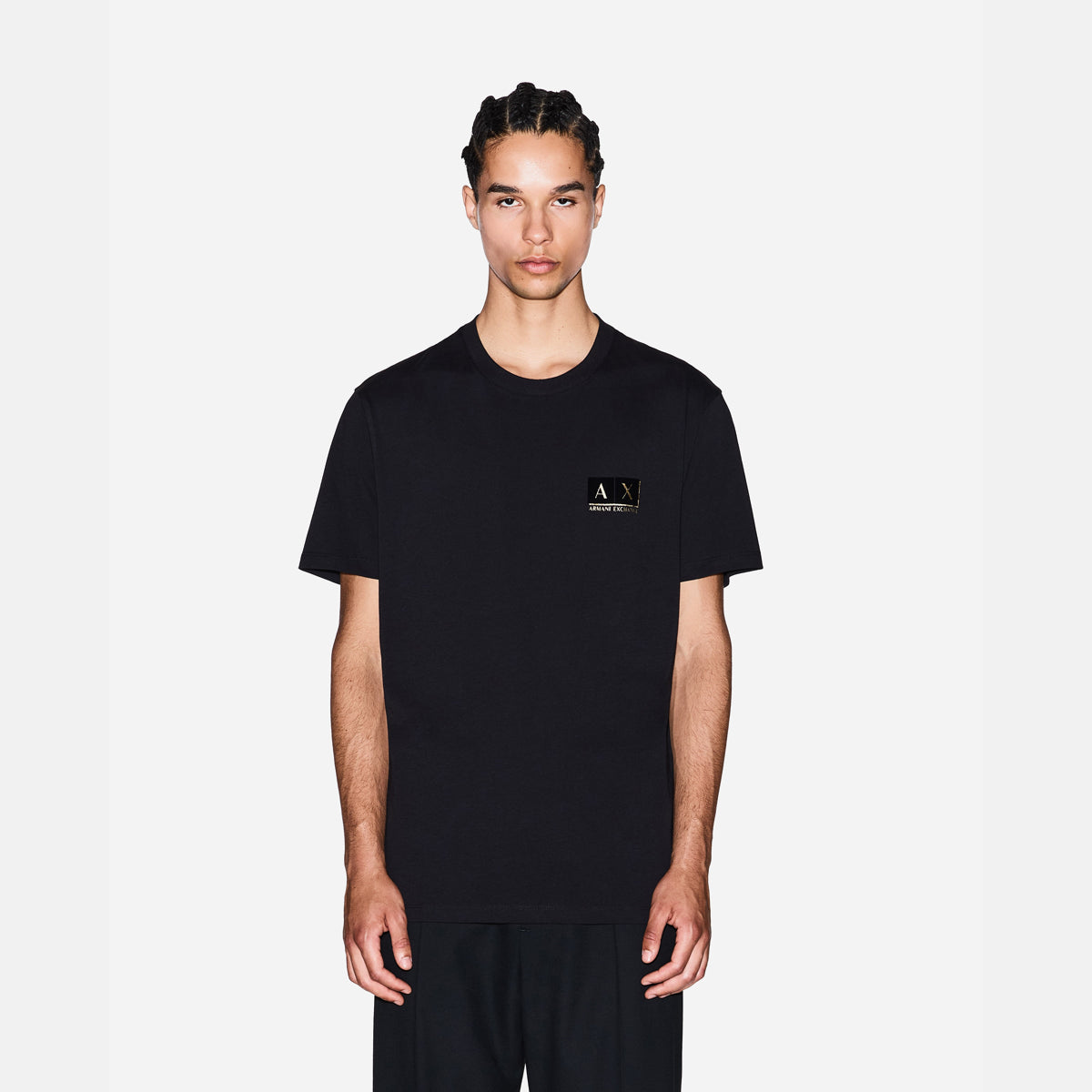 Armani Exchange Regular Fit Cotton Crewneck T-Shirt With Flocking Logo Patch | LEVISONS