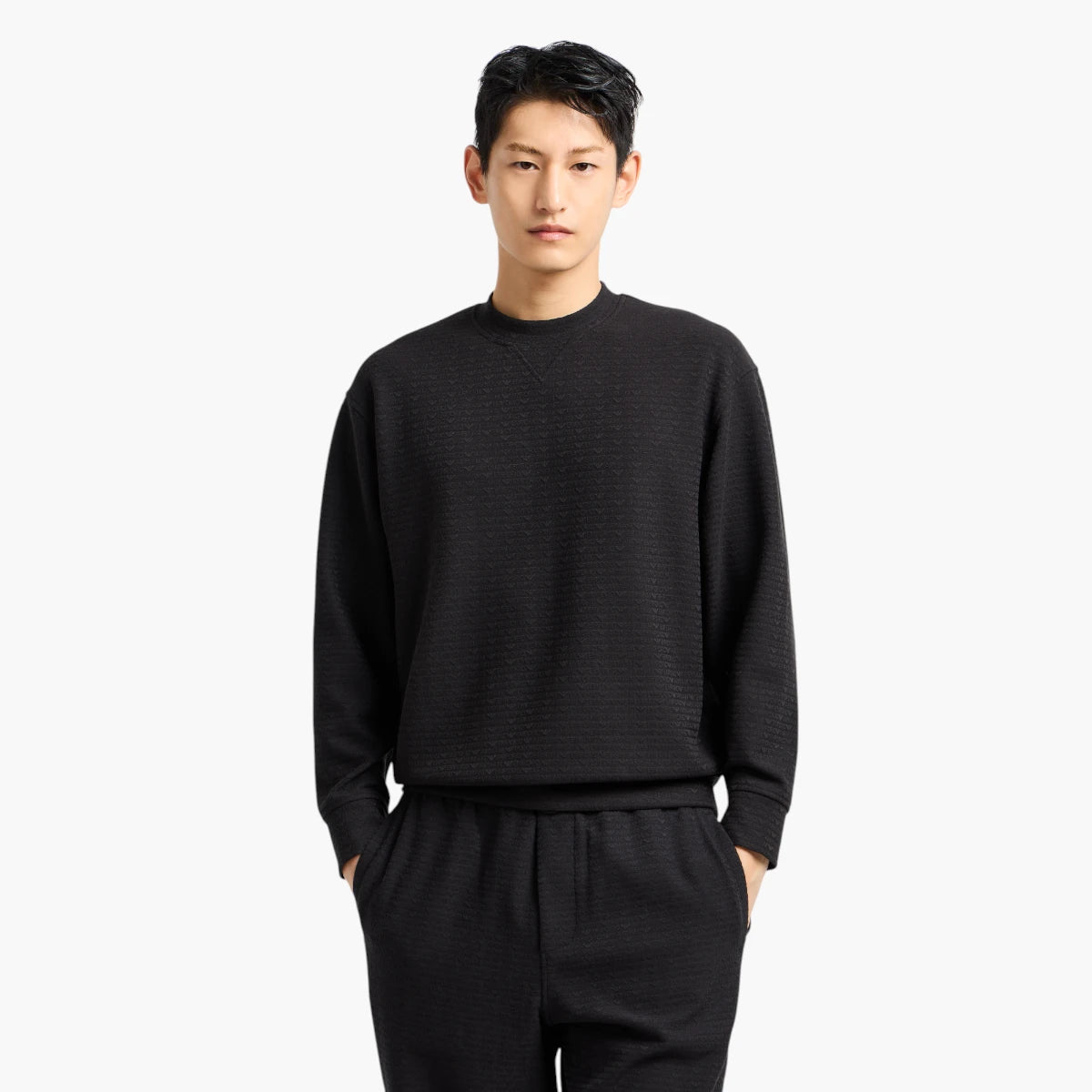 Emporio Armani Regular Fit Crewneck Asv Sweatshirt With All-Over Jacquard Branding | LEVISONS