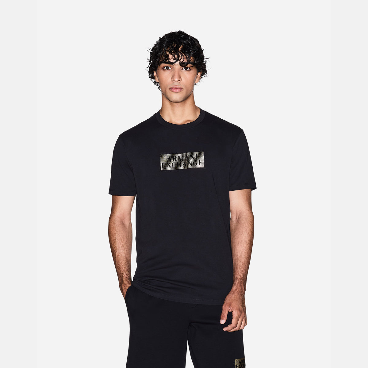 Armani Exchange Regular Fit Cotton Crewneck T-Shirt With Central Gold Branding | LEVISONS