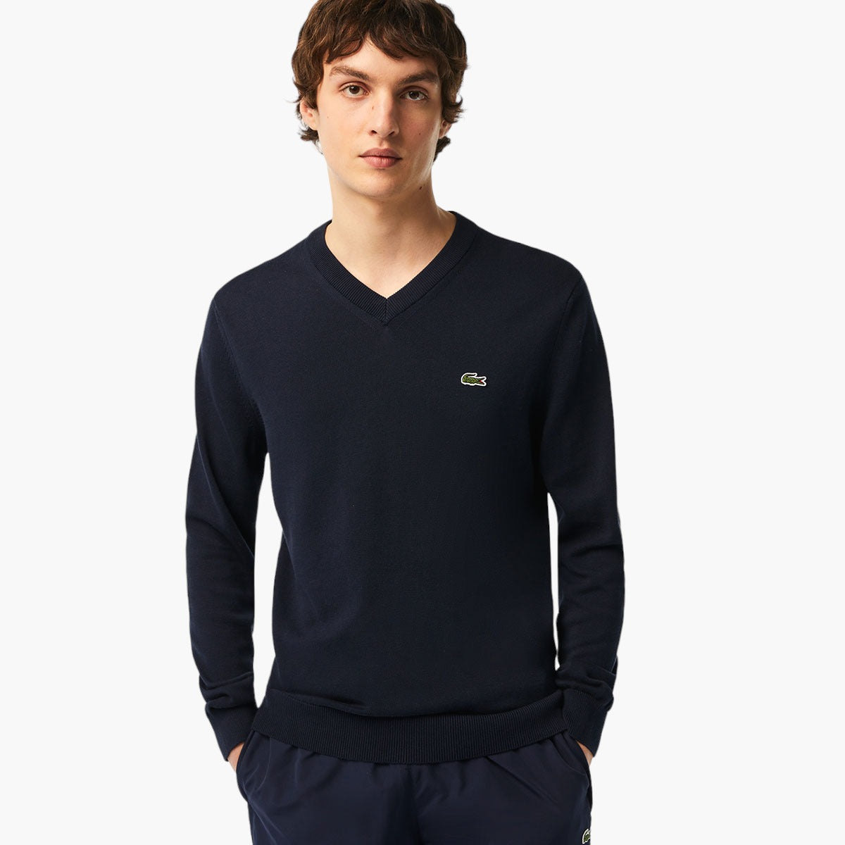 Lacoste V-Neck Organic Cotton Sweater | LEVISONS