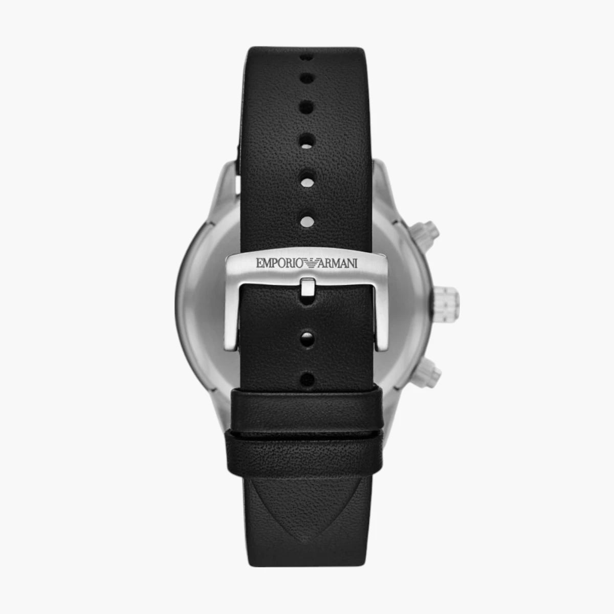 Emporio Armani Black Round Chronograph Leather Watch | LEVISONS