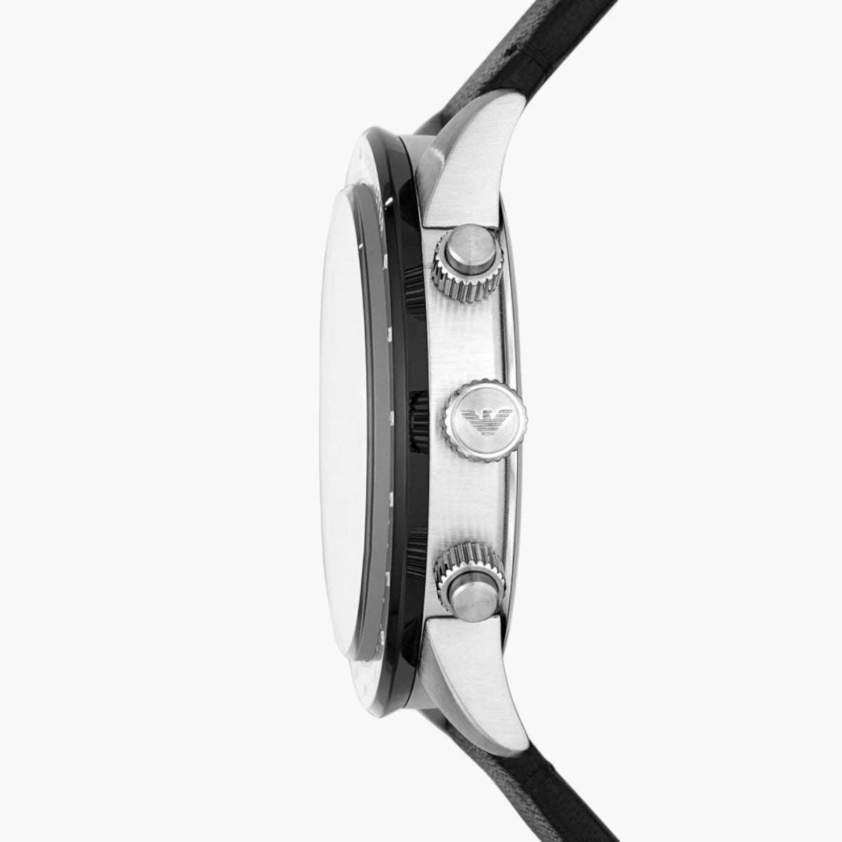 Emporio Armani Black Round Chronograph Leather Watch | LEVISONS