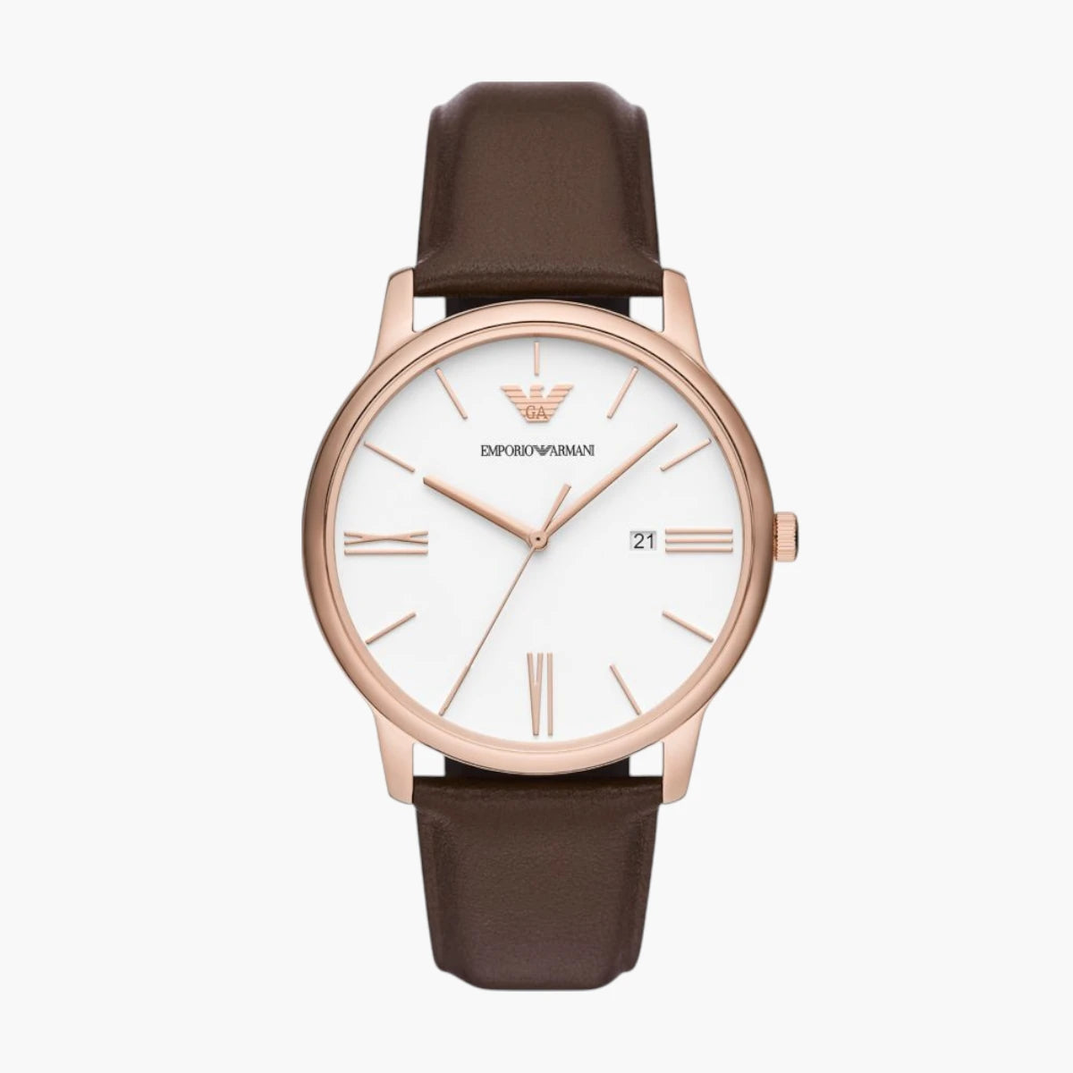 Emporio Armani Brown Round Leather Watch | LEVISONS