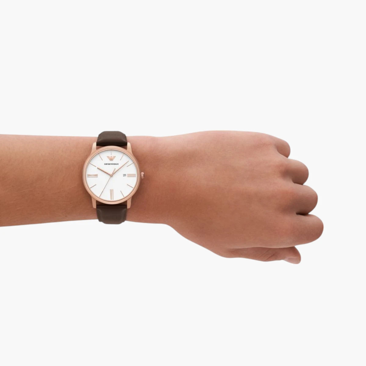 Emporio Armani Brown Round Leather Watch | LEVISONS