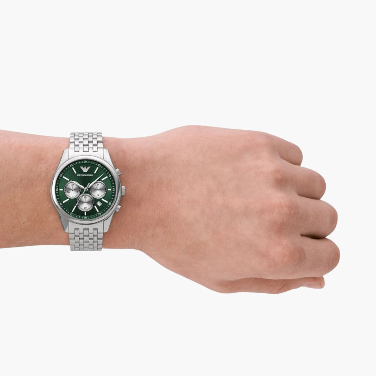 Emporio Armani Silver Round Chronograph Stainless Steel Watch | LEVISONS