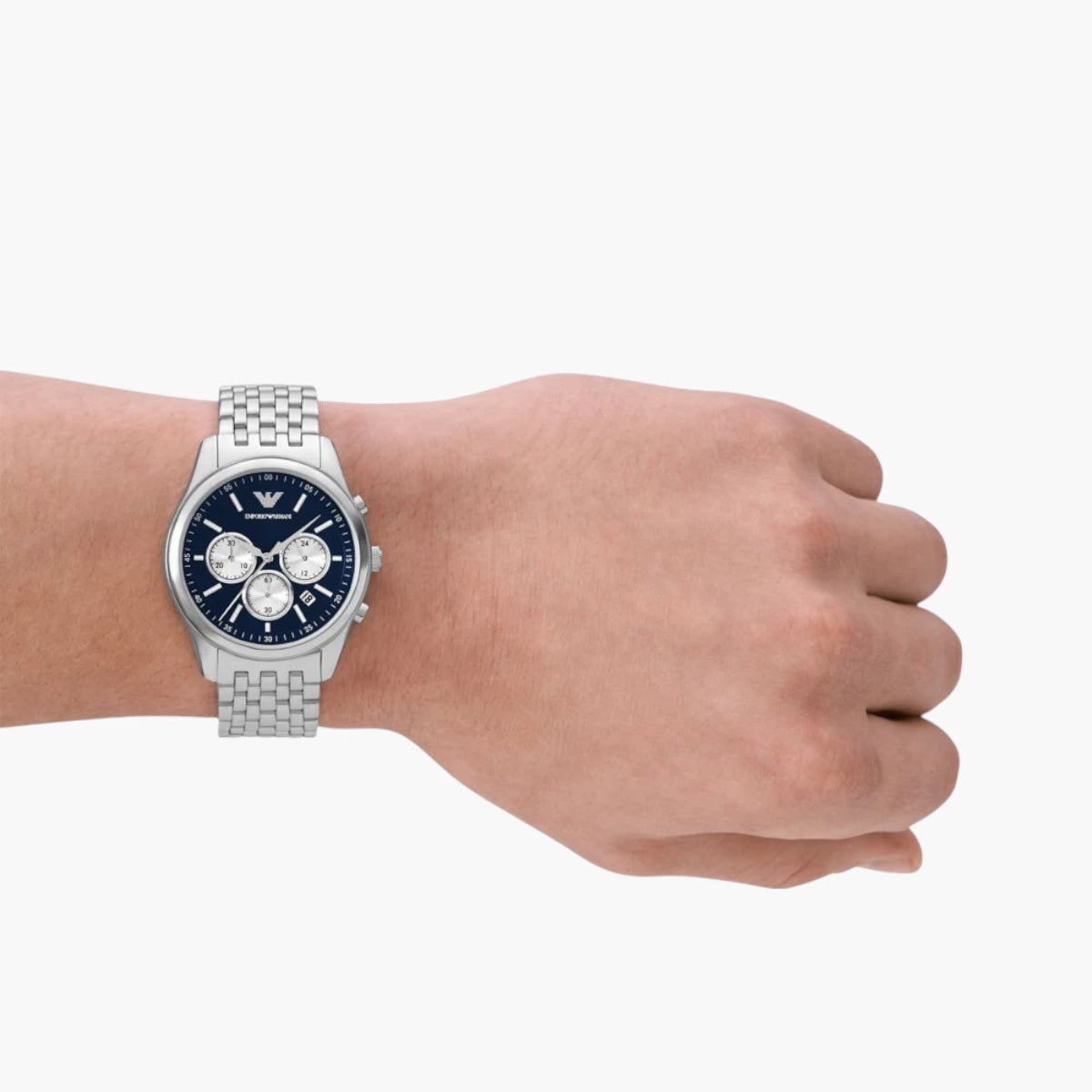 Emporio Armani Silver Round Chronograph Stainless Steel Watch | LEVISONS
