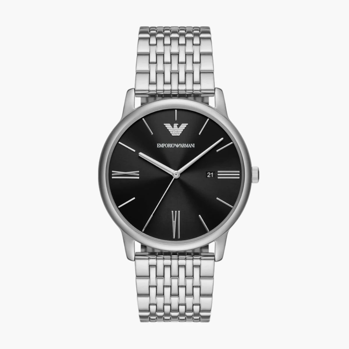 Emporio Armani Silver Round Three-Hand Date Stainless Steel Watch | LEVISONS
