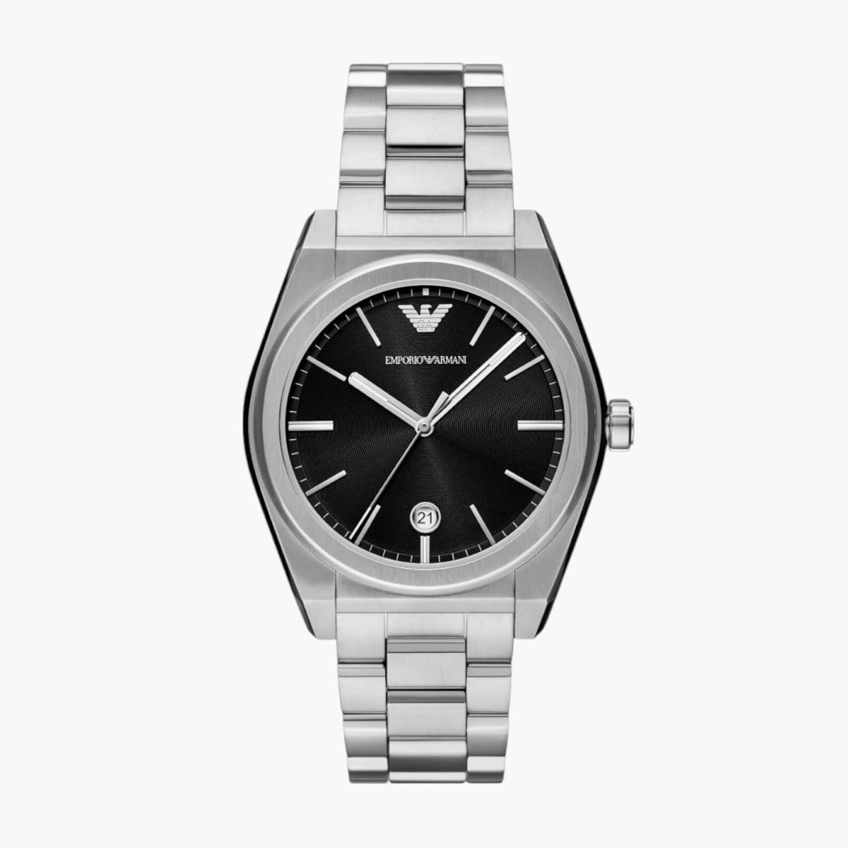 Emporio Armani Silver Round Three-Hand Date Stainless Steel | LEVISONS