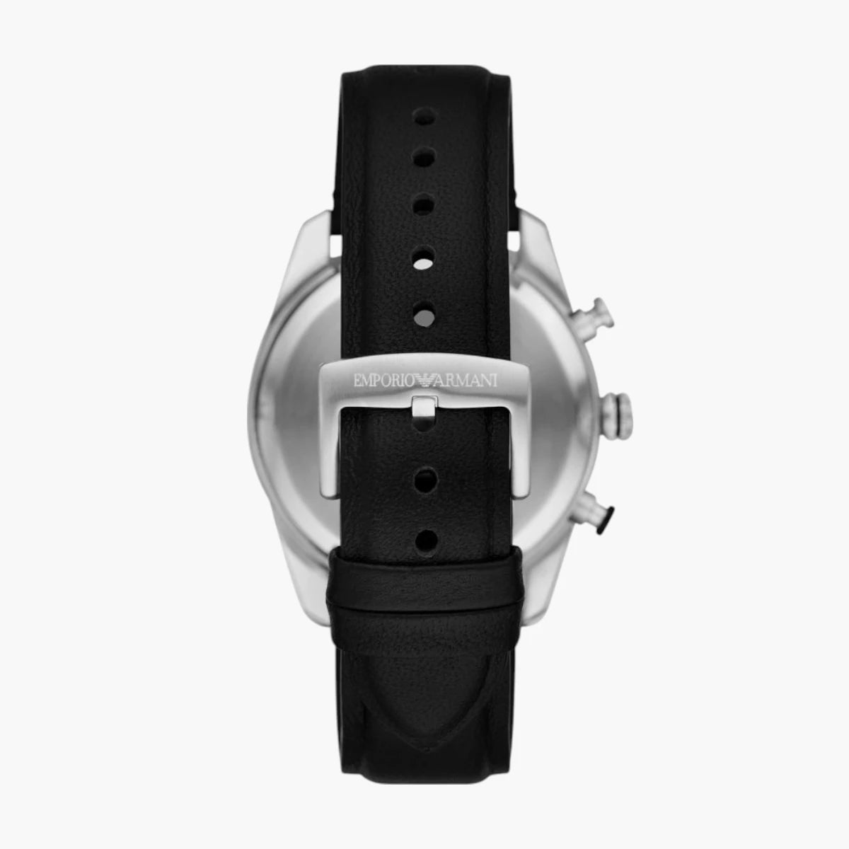 Emporio Armani Black Round Chronograph Leather Watch | LEVISONS