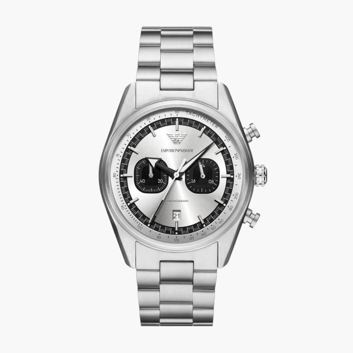 Emporio Armani Silver Round Chronograph Stainless Steel Watch | LEVISONS