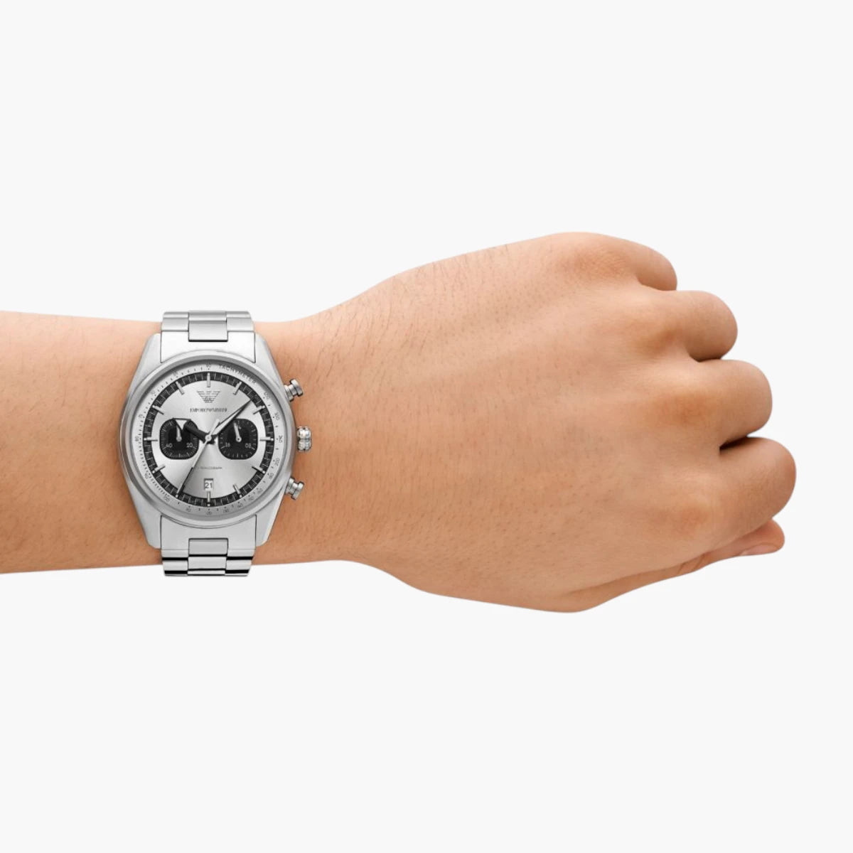 Emporio Armani Silver Round Chronograph Stainless Steel Watch | LEVISONS