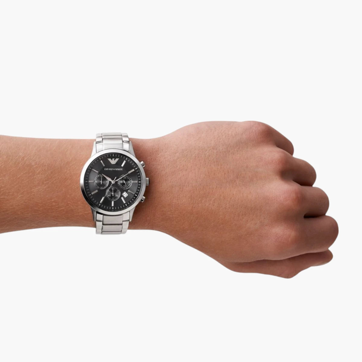Emporio Armani Silver Round Chronograph Stainless Steel Watch | LEVISONS