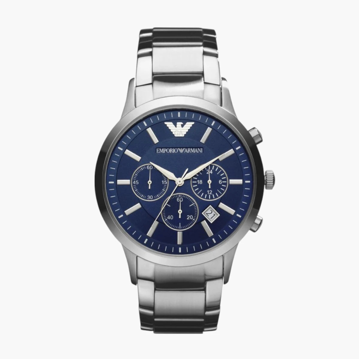 Emporio Armani Silver Round Chronograph Stainless Steel Watch | LEVISONS