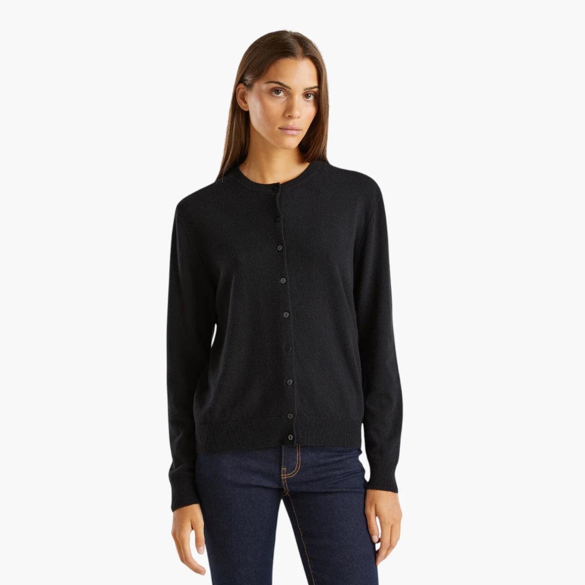 United Colors Of Benetton Crew Neck Cardigan In Pure Virgin Wool | LEVISONS