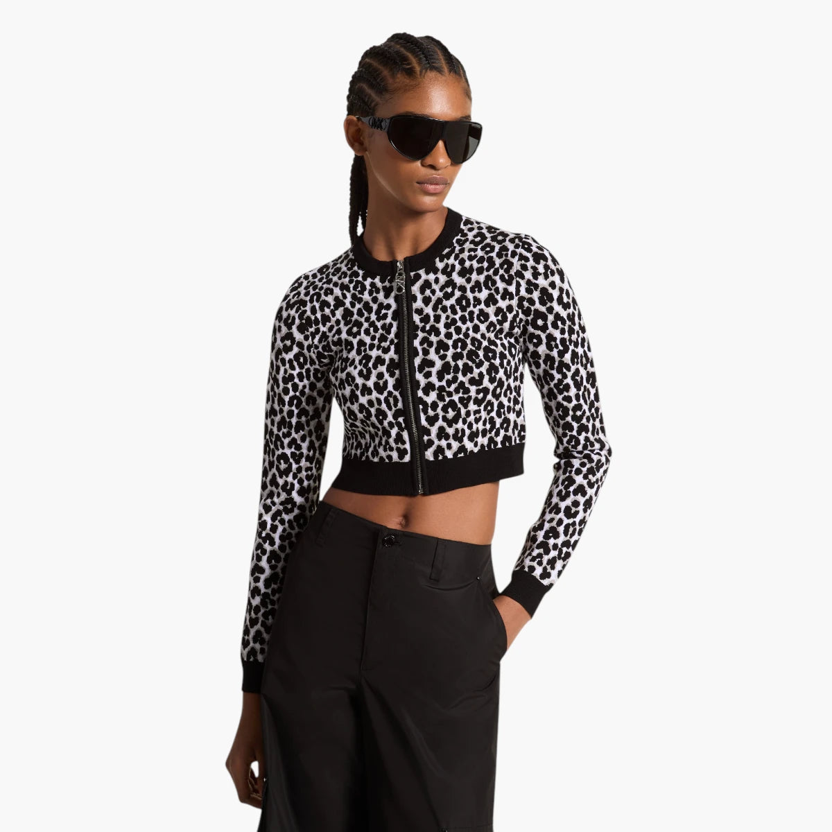 Michael Kors Leopard Jacquard Knit Zip Cardigan | LEVISONS