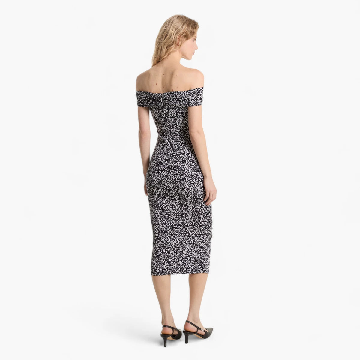 Michael Kors Leopard Print Stretch Matte Jersey Off-The-Shoulder Dress | LEVISONS