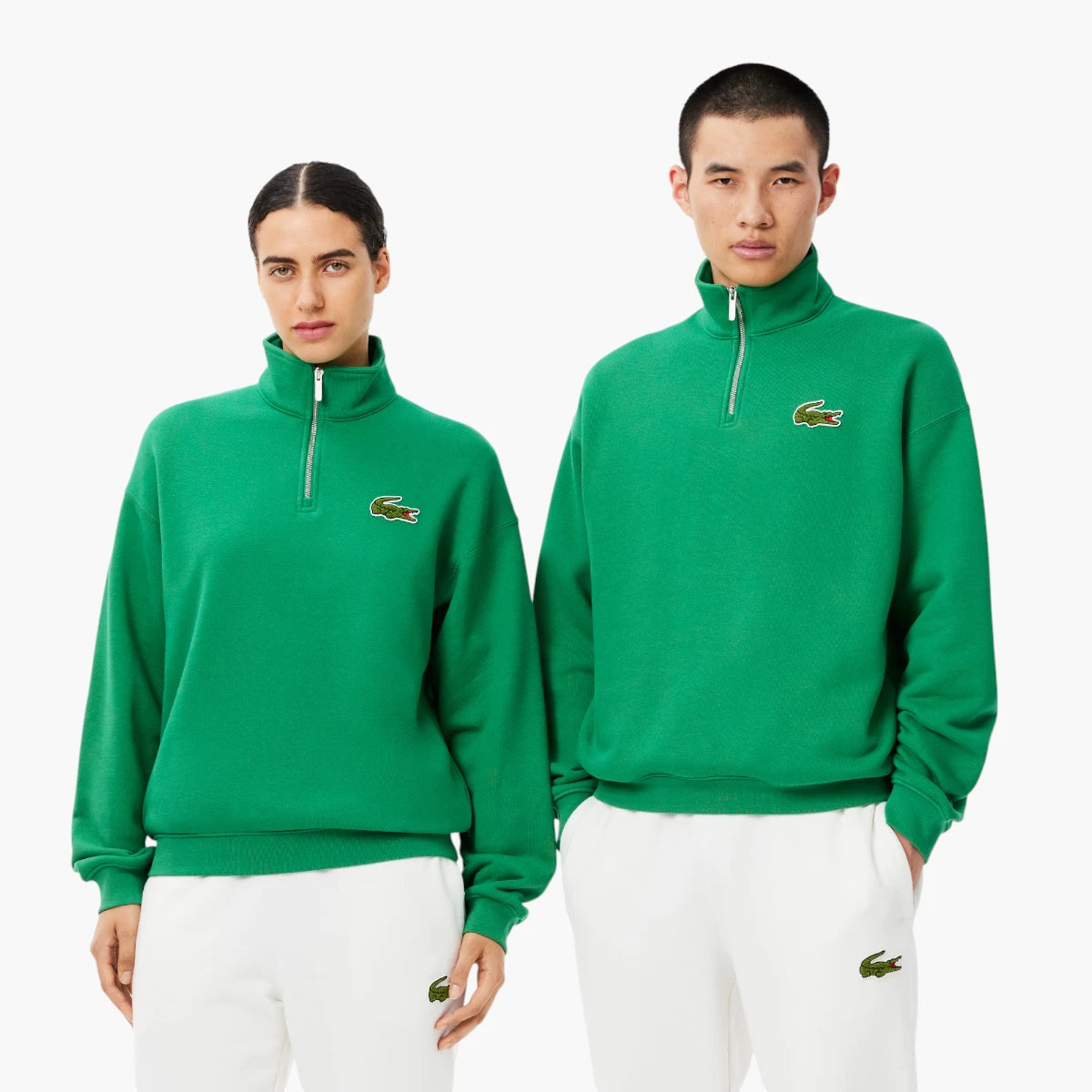 Loose Fit Zip Neck Badge Accent Sweatshirt